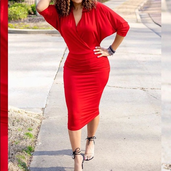 Red hot wrap style bodycon dress - Picture 1 of 1